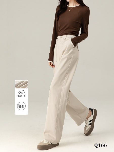  Q166-Quần Cotton Lụa Mát Ống Suông Túi Trước 