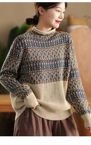  A773-Áo Len Họa Tiết Jacquard Cổ Điển Mùa Thu 