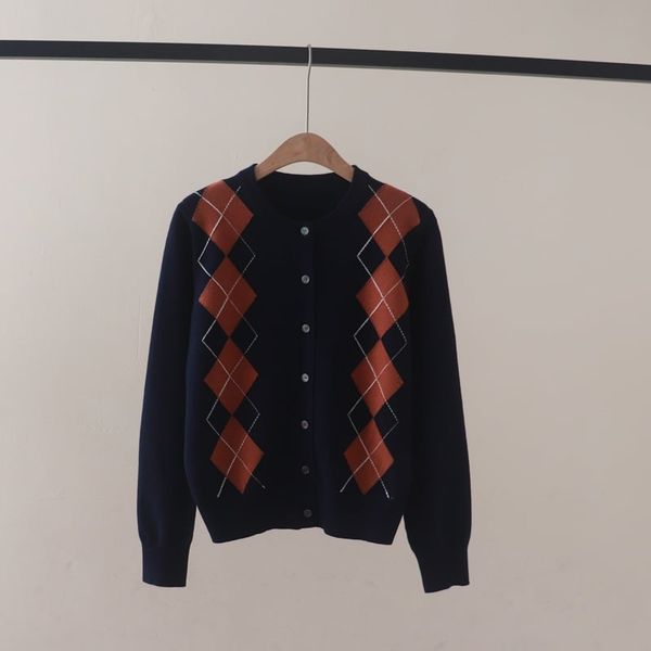  A792-Áo Len Dài Tay Họa Tiết Hình Thoi Mùa Thu 