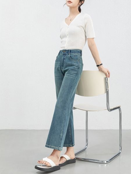  Q357-Quần Jeans Ống Loe Co Dãn 4 Chiều 9 Tấc 