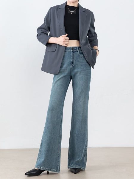  Q320-Quần Jeans Lụa Mềm Co Dãn 4 Chiều Ống Loe 