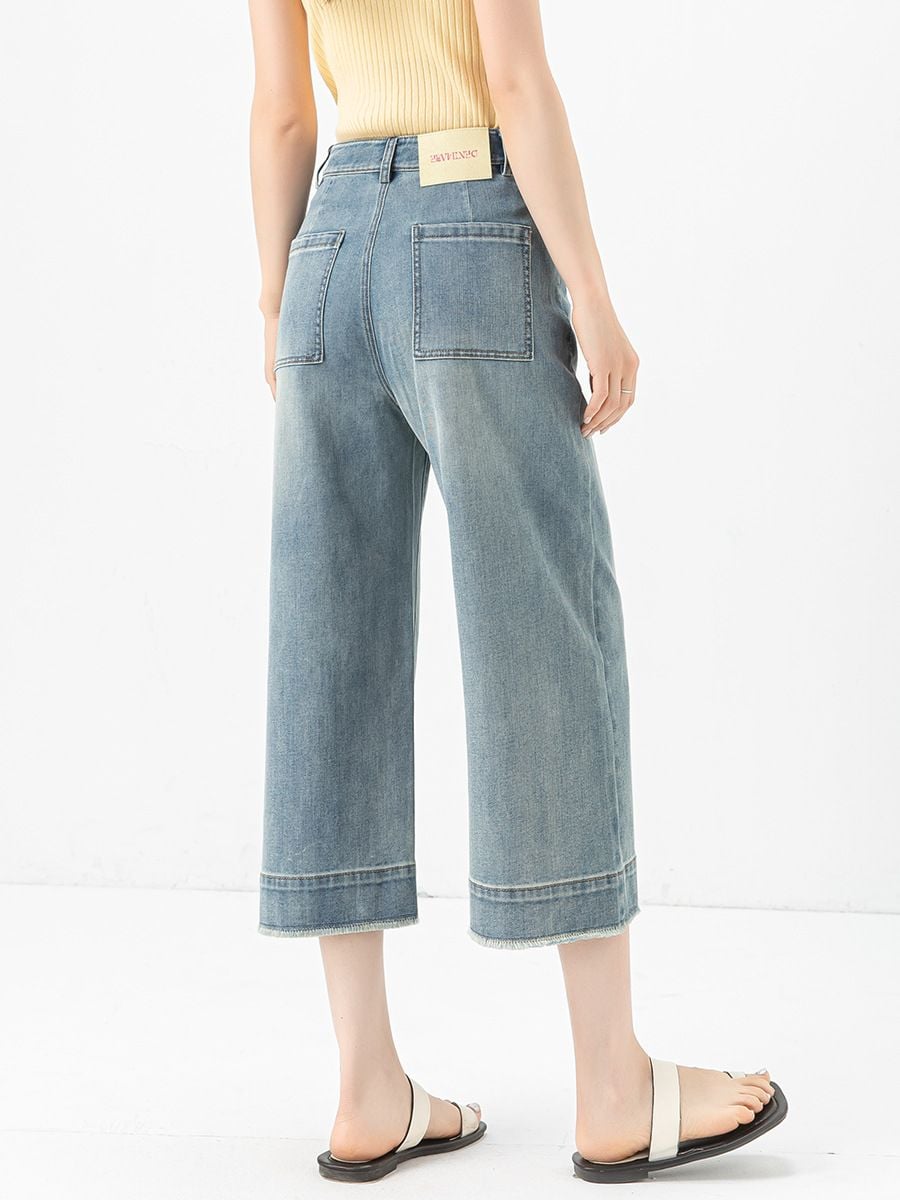  Q271-Quần Jeans Lụa Mềm Mát Lai Kiểu Tua Rua 8 Tấc 