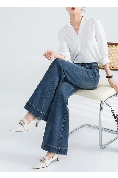  Q296-Quần Jeans Ống Loe Wash Nhẹ Lai Kiểu Co Dãn 