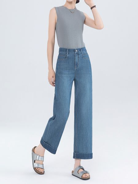  Q360-Quần Jeans Ống Đứng Co Dãn 4 Chiều Lật Lai Nghệ Thuật 9 Tấc 