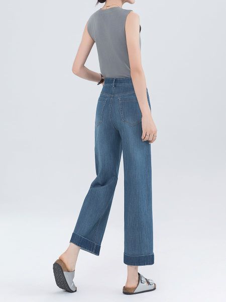  Q360-Quần Jeans Ống Đứng Co Dãn 4 Chiều Lật Lai Nghệ Thuật 9 Tấc 