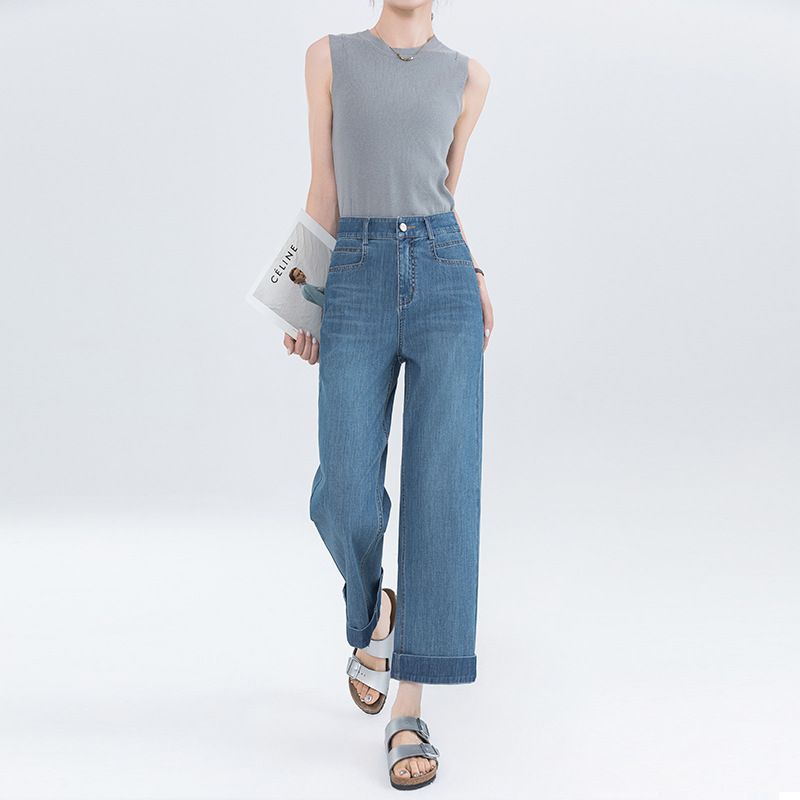  Q360-Quần Jeans Ống Đứng Co Dãn 4 Chiều Lật Lai Nghệ Thuật 9 Tấc 