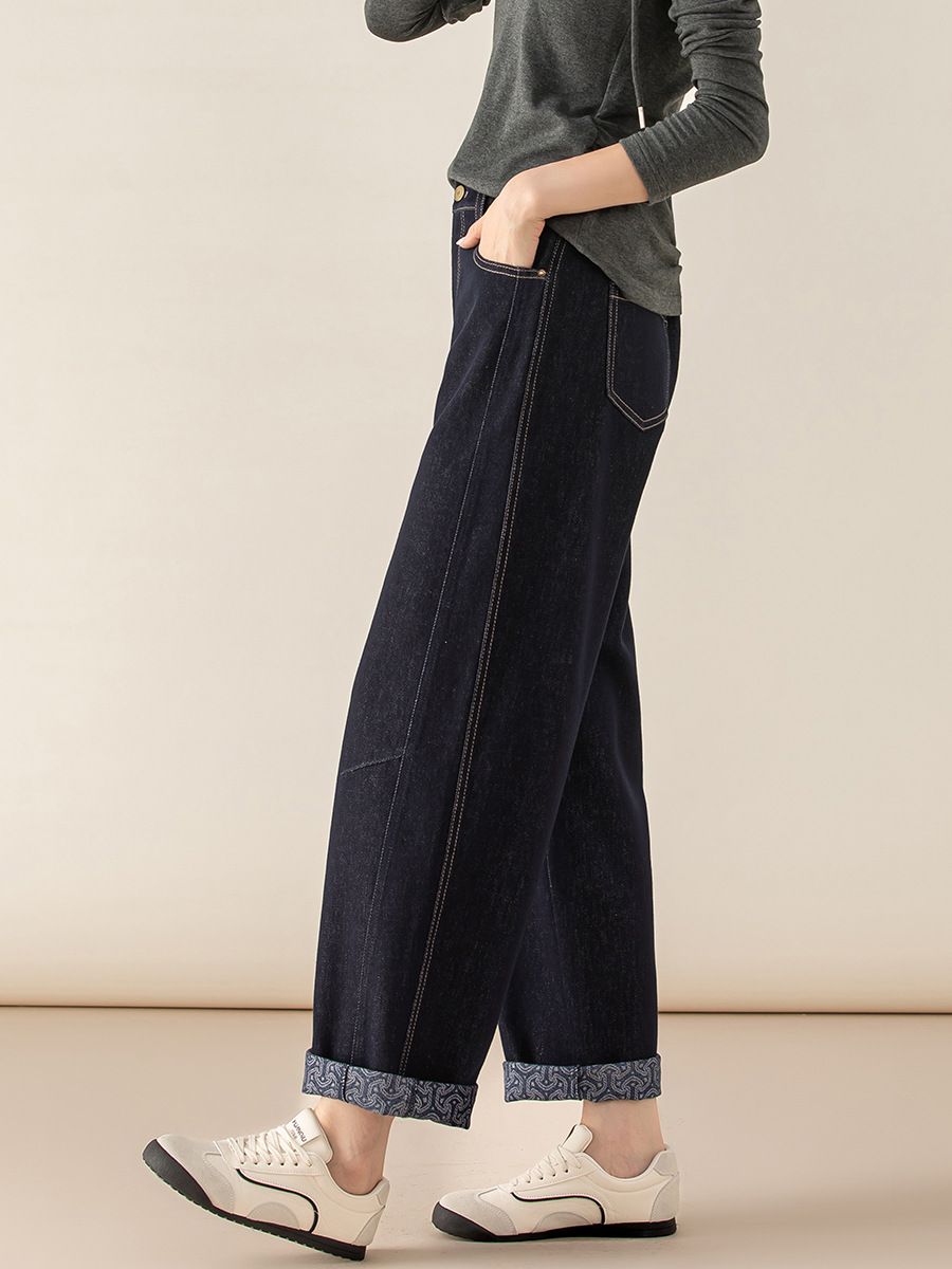  Q375-Quần Jeans Ống Rộng Họa Tiết Nghệ Thuật 