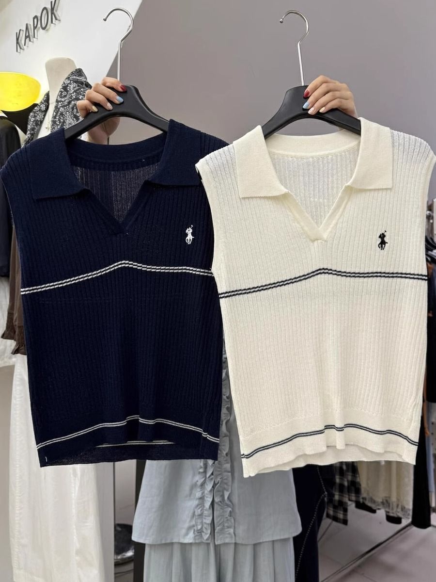  A683-Áo Len Lụa Vừa Vặn Cổ Polo Viền Sọc 