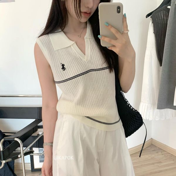  A683-Áo Len Lụa Vừa Vặn Cổ Polo Viền Sọc 