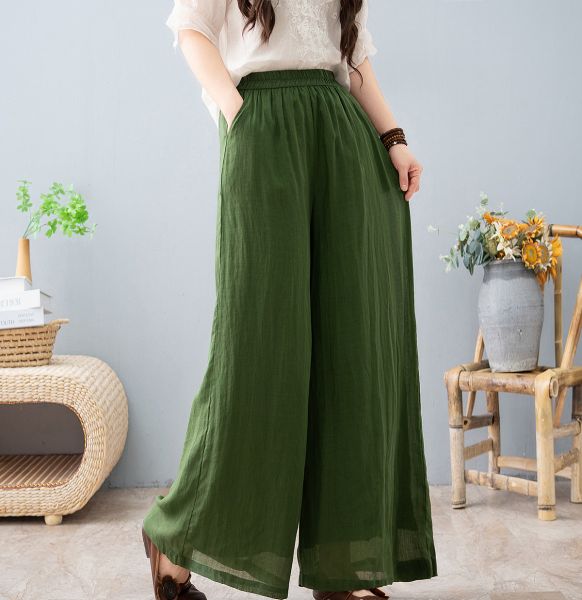  Q198-Quần Ramie Ống Rộng Đơn Giản Thanh Lịch 