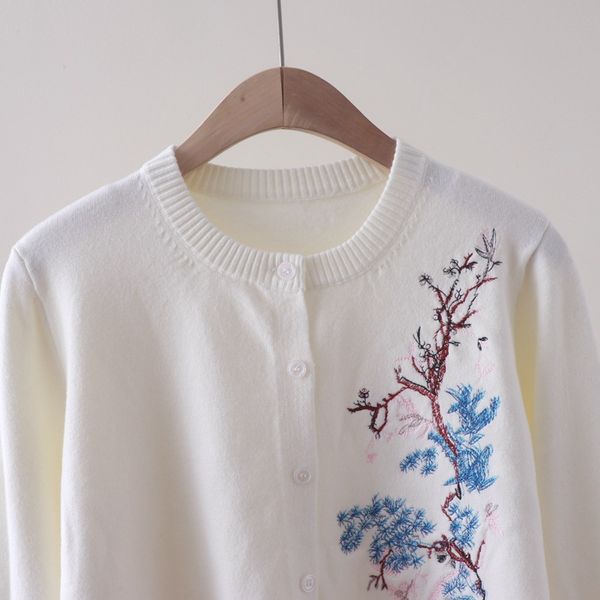  A752-Áo Len Dệt Kim Cardigan Thêu Hoa Lá Mùa Thu 