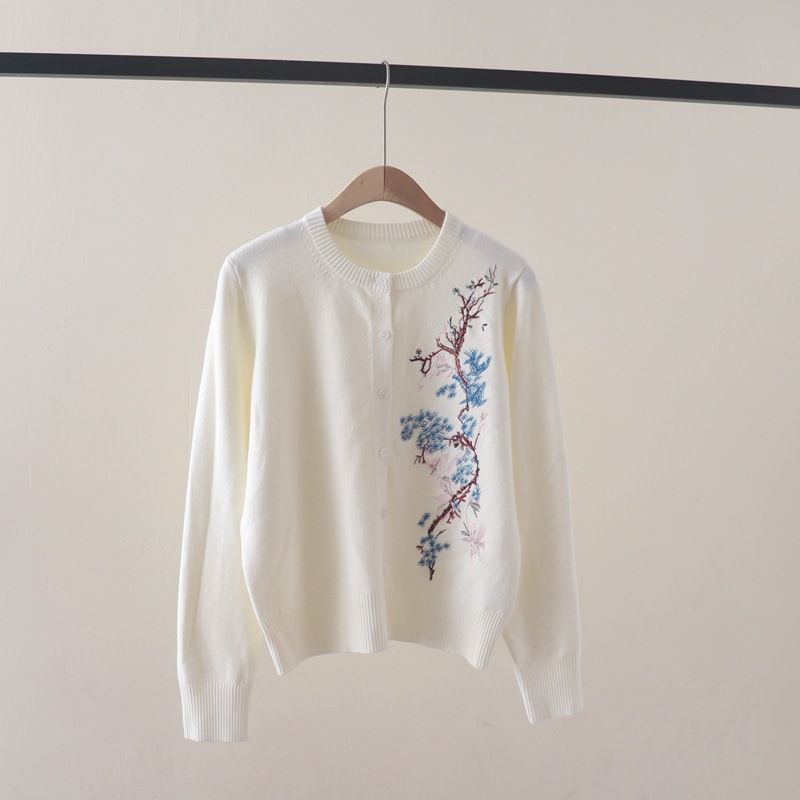  A752-Áo Len Dệt Kim Cardigan Thêu Hoa Lá Mùa Thu 