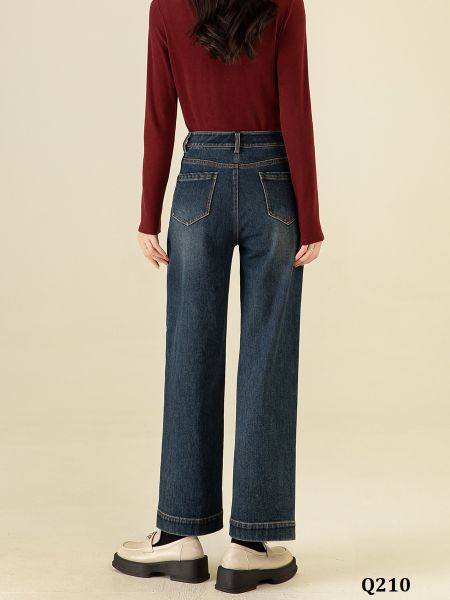  Q210-Quần Jeans 9 Tấc Túi Lai Kiểu Ống Rộng Có Nhung 