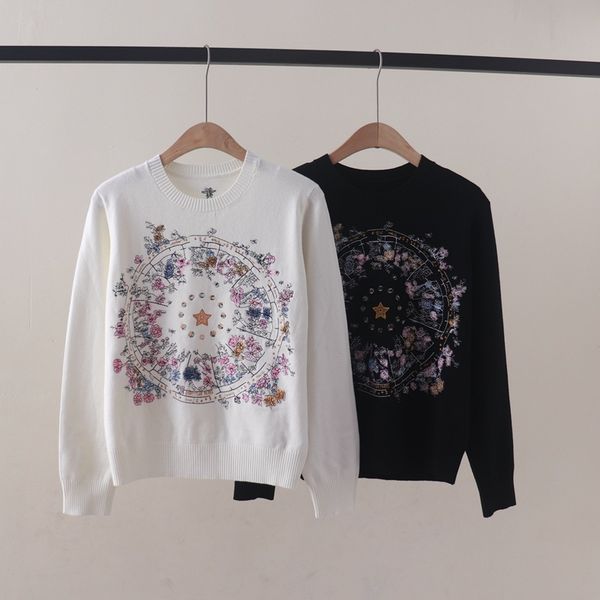  A780-Áo Len Dài Tay Cổ Tròn Dày Dặn Thêu Hoa Mùa Thu 