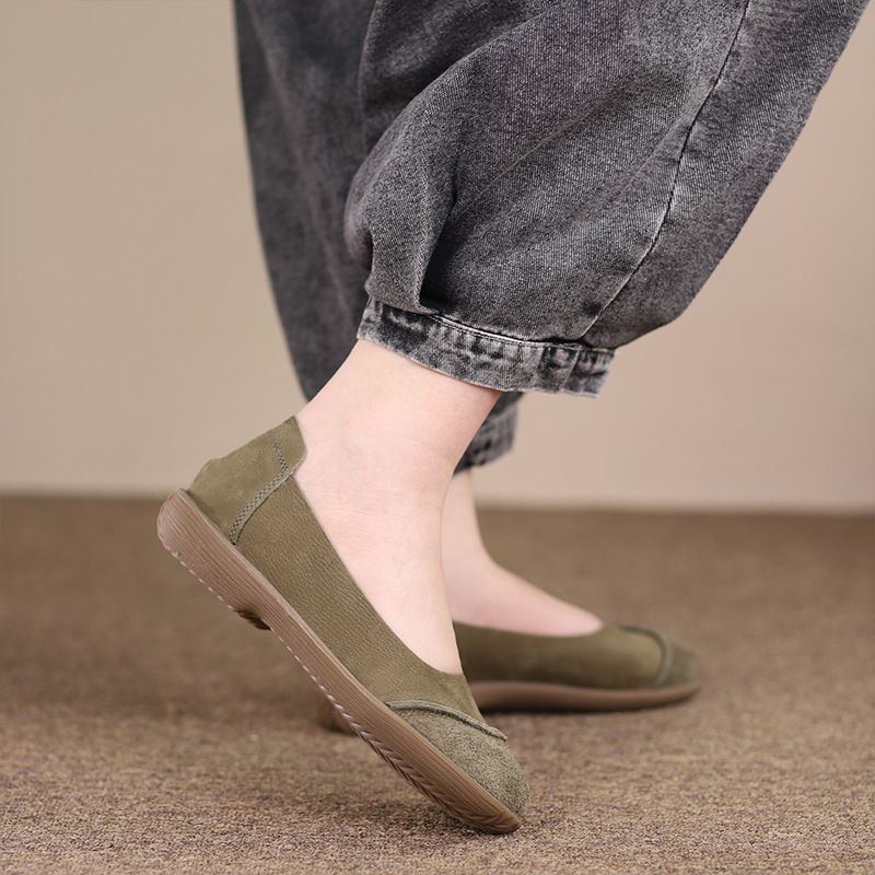  G186-Giày Da Thật Retro Handmade Phối Da Êm Mềm 