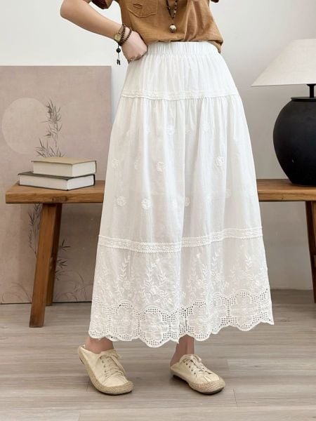  Q266-Chân Váy Ren Thêu Xòe Nhẹ Nhàng Kiểu Pháp 