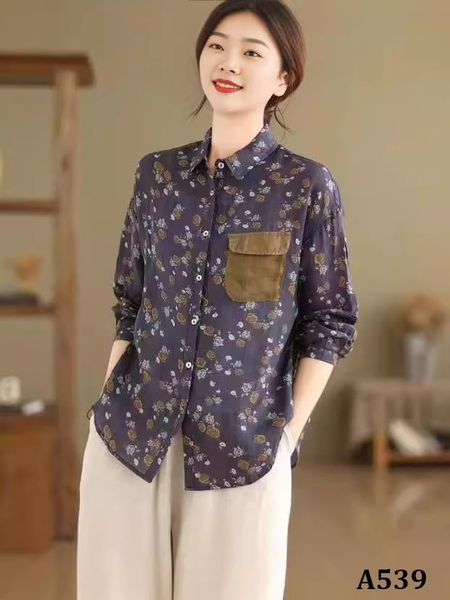  A539-Áo Ramie Phối Túi Nghệ Thuật 