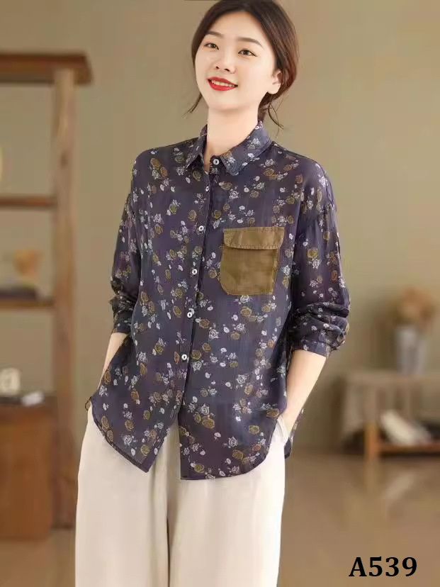  A539-Áo Ramie Phối Túi Nghệ Thuật 