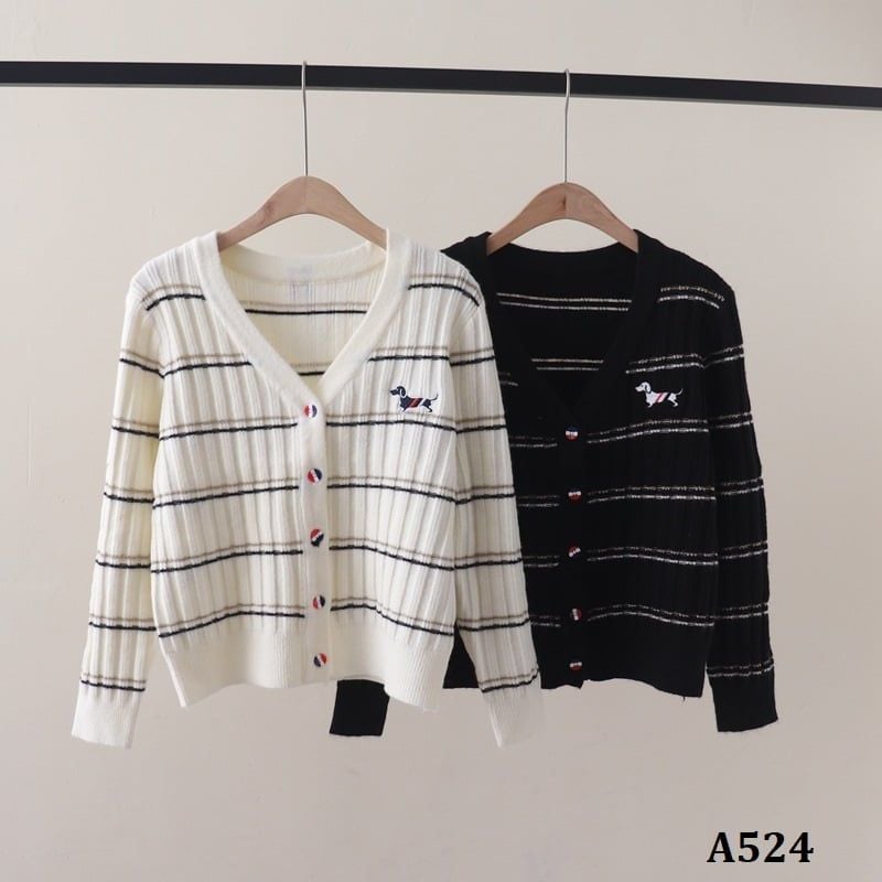  A524-Áo Khoác Len Cún Cưng Kẻ Sọc 
