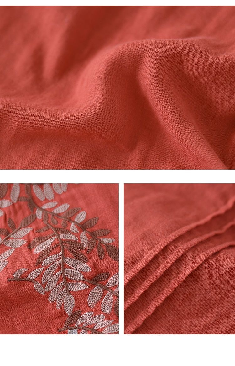  A527-Áo Thêu Nhánh Lá Xếp Ly Dài Tay 