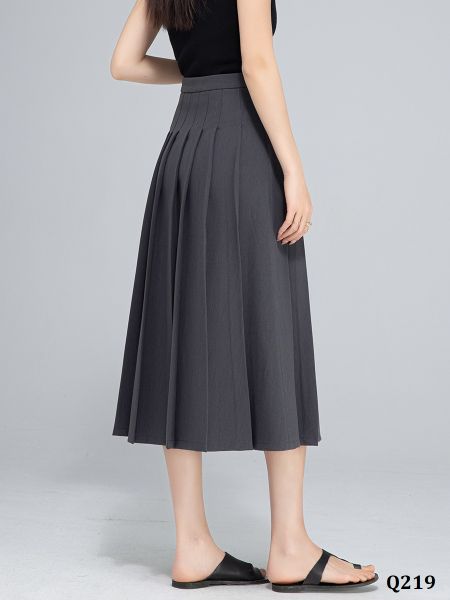  Q219-Chân Váy Lụa Mềm Mượt Co Dãn Xếp Ly 