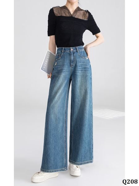  Q208-Quần Jeans Ống Rộng Wash Túi 