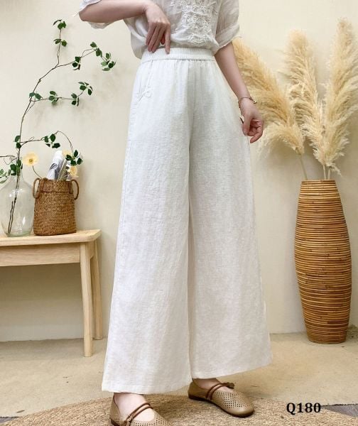  Q180-Quần Linen Ống Rộng Thêu Túi 