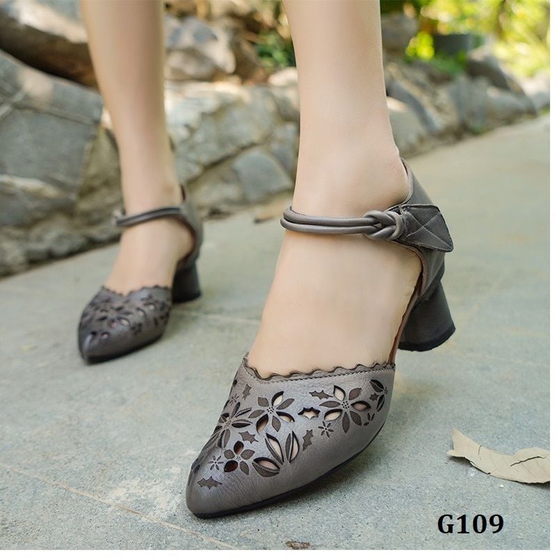  G109-Sandals Velcro Handmade Khắc Hoa 
