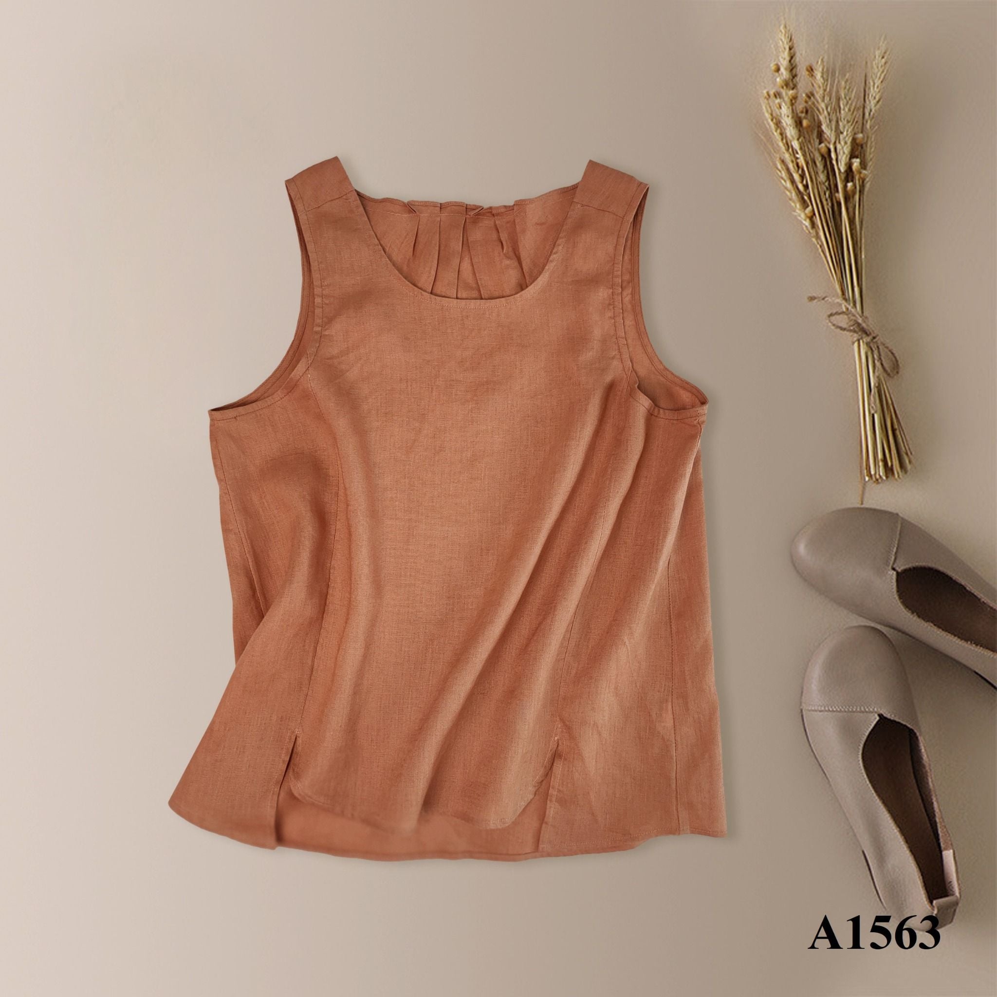  A1563-Áo Linen Không Tay Xẻ Tà Trước 