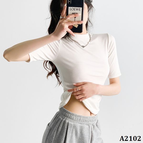  A2102-Áo Thun Lụa Cổ Đứng Tay Ngắn 
