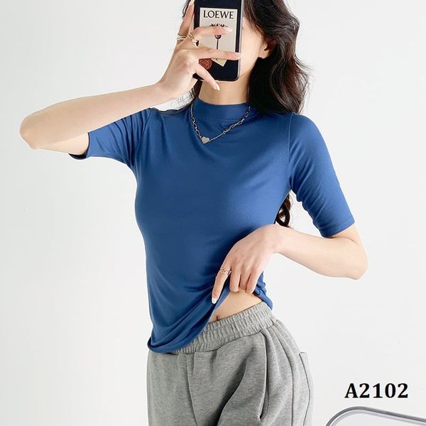  A2102-Áo Thun Lụa Cổ Đứng Tay Ngắn 