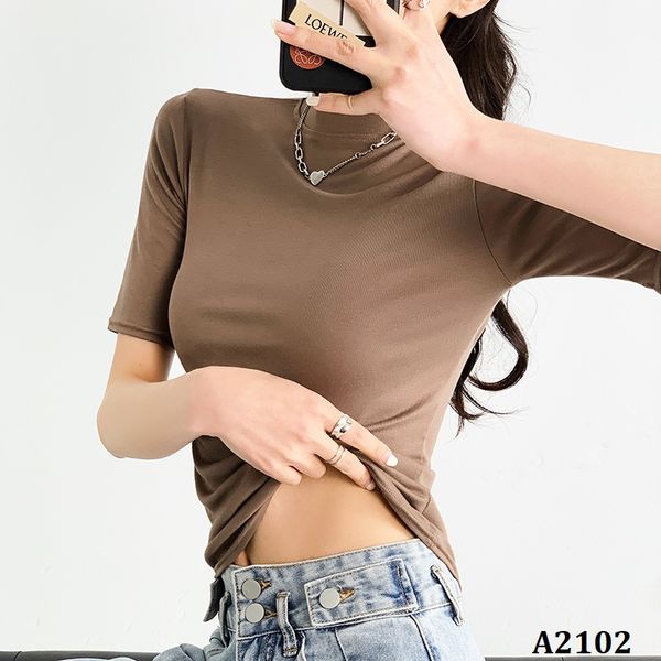  A2102-Áo Thun Lụa Cổ Đứng Tay Ngắn 