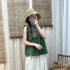  A243-Áo Ramie Ngắn Tay Thêu Hoa Tùng Xòe 
