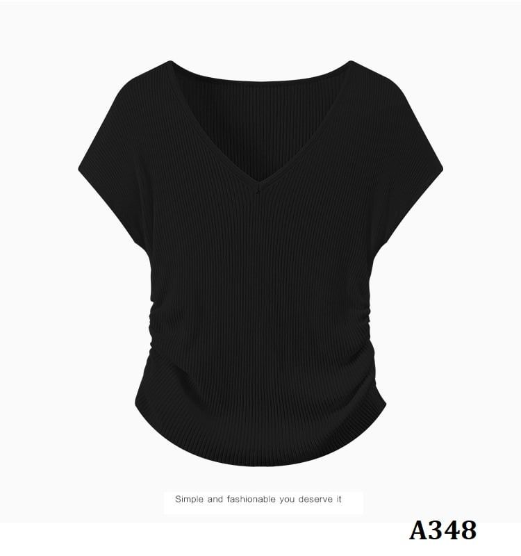  A348-Áo Cổ Tim Nhún Eo 
