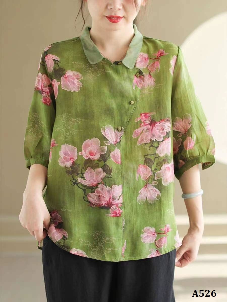  A526-Áo Ramie Hoa 