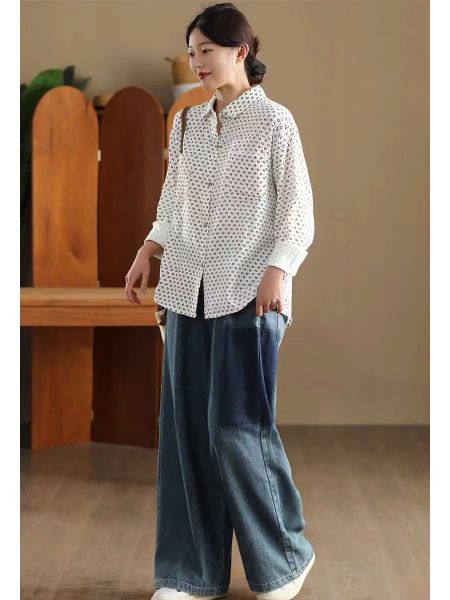  A573-Áo Sơ Mi Họa Tiết Phối Màu 