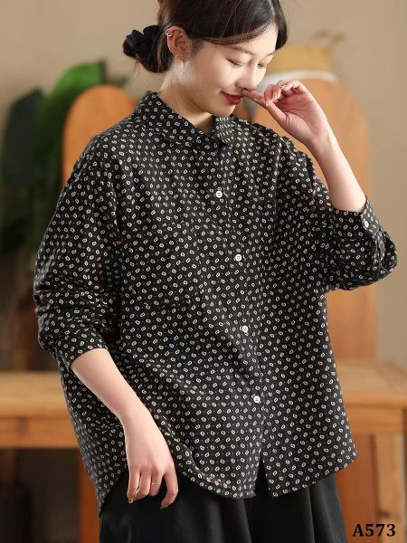  A573-Áo Sơ Mi Họa Tiết Phối Màu 