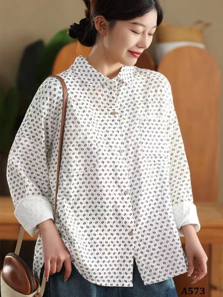  A573-Áo Sơ Mi Họa Tiết Phối Màu 