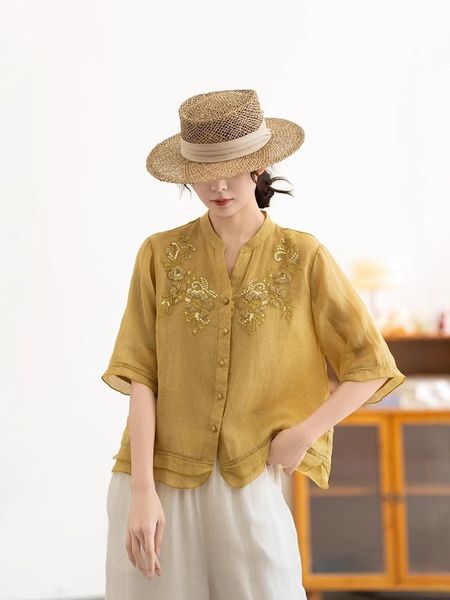  A618-Áo Ramie Thêu Hoa Nghệ Thuật 