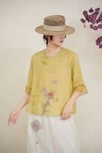  A645-Áo Ramie Thêu Hoa 