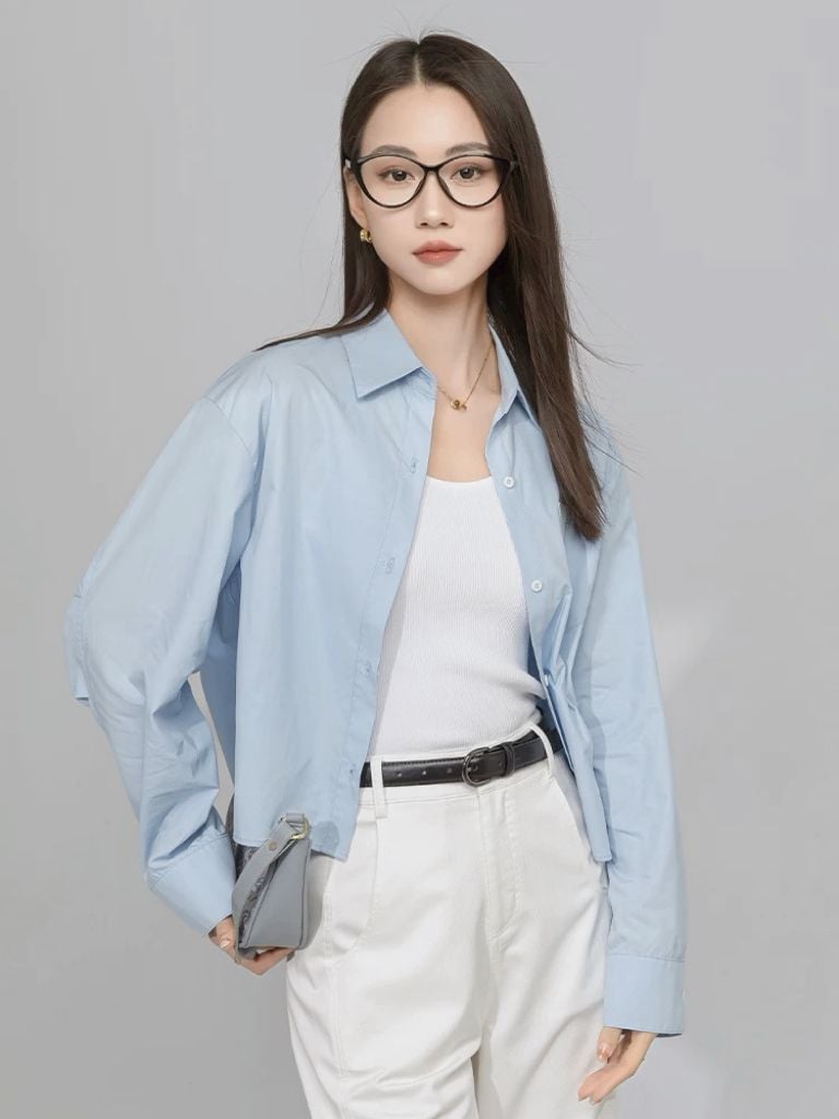  A562-Áo Sơ Mi Tay Dài Tay Xếp Ly 