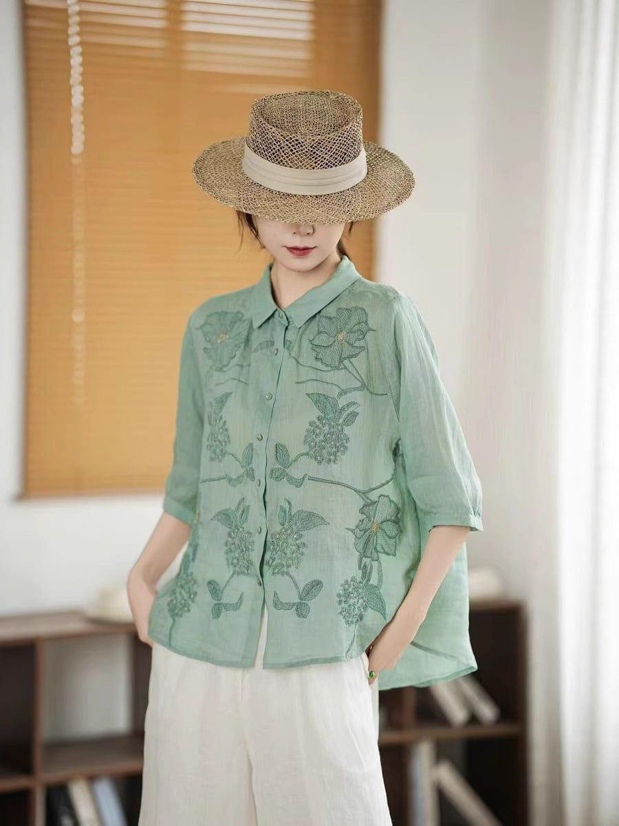  A713-Áo Ramie Thêu Nghệ Thuật Cổ Điển 