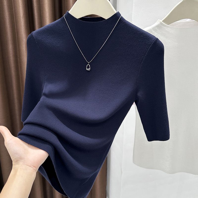  A734-Áo Len Dệt Kim Cổ Cao Ngắn Tay 