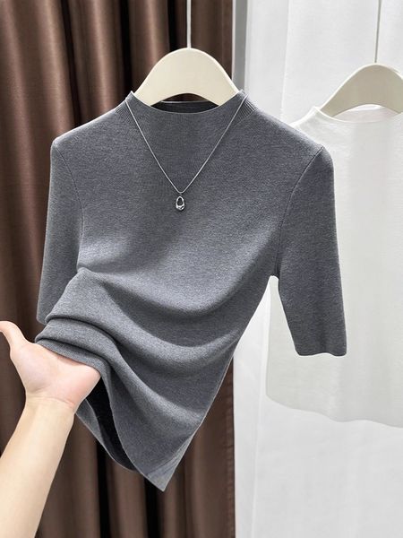  A734-Áo Len Dệt Kim Cổ Cao Ngắn Tay 