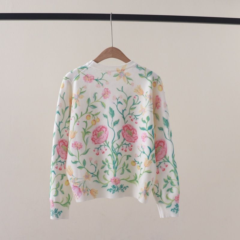  A800-Áo Len Dệt Kim Cardigan Dày Dặn Hoa Leo Mùa Thu Hàn Quốc 