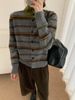  A803-Áo Len Dệt Kim Cardigan Cổ Cao Kẻ Sọc Kiểu Pháp Mùa Thu 