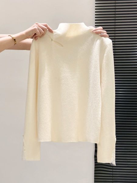  A804-Áo Len Dệt Kim Cổ Cắt Khoét Tay Ren Dáng Ôm Mùa Thu Hàn Quốc 