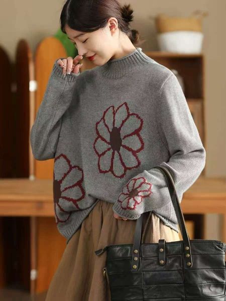  A806-Áo Len Dệt Kim Cardigan Thêu Hoa Mùa Thu Hàn Quốc 