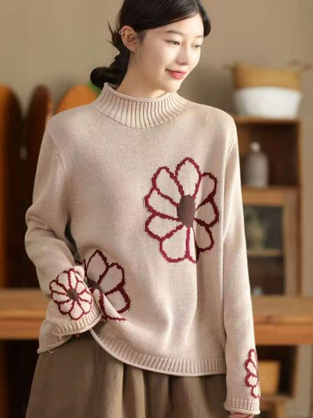  A806-Áo Len Dệt Kim Cardigan Thêu Hoa Mùa Thu Hàn Quốc 