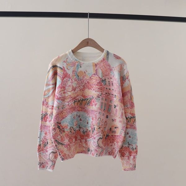  A818-Áo Len Dệt Kim Trừu Tượng Mùa Thu Hàn Quốc 